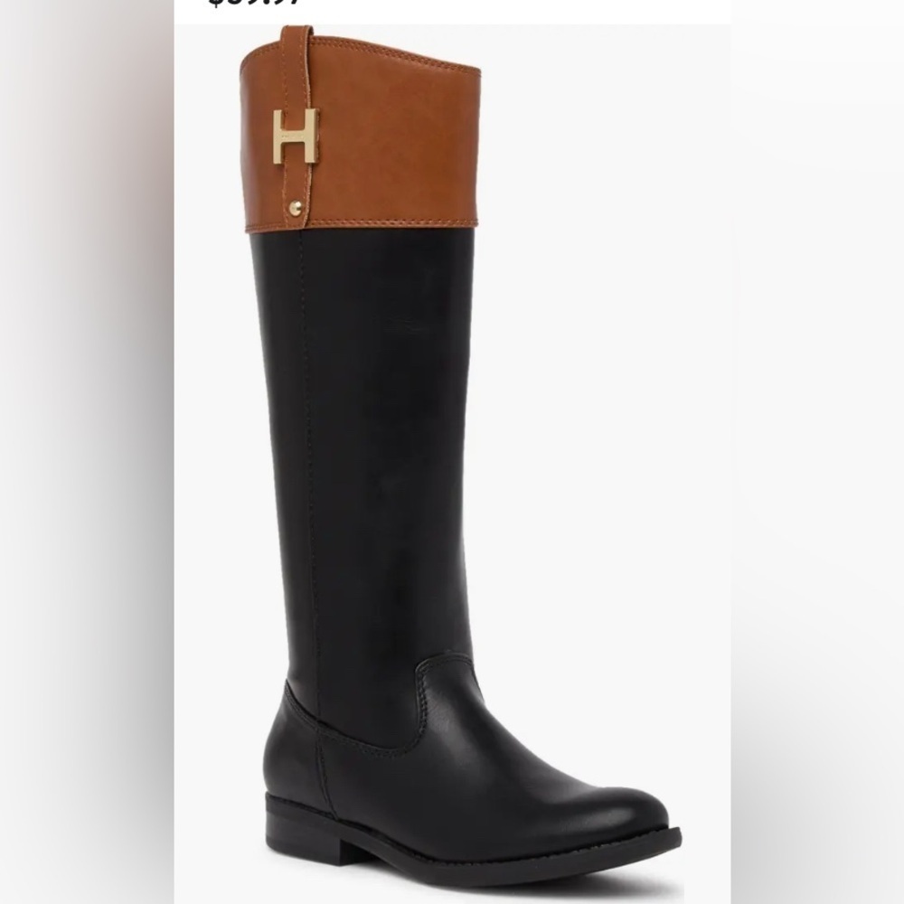 Tommy Hilfiger Shyanne 3 black brown Knee-High faux Leather riding Boots size 7